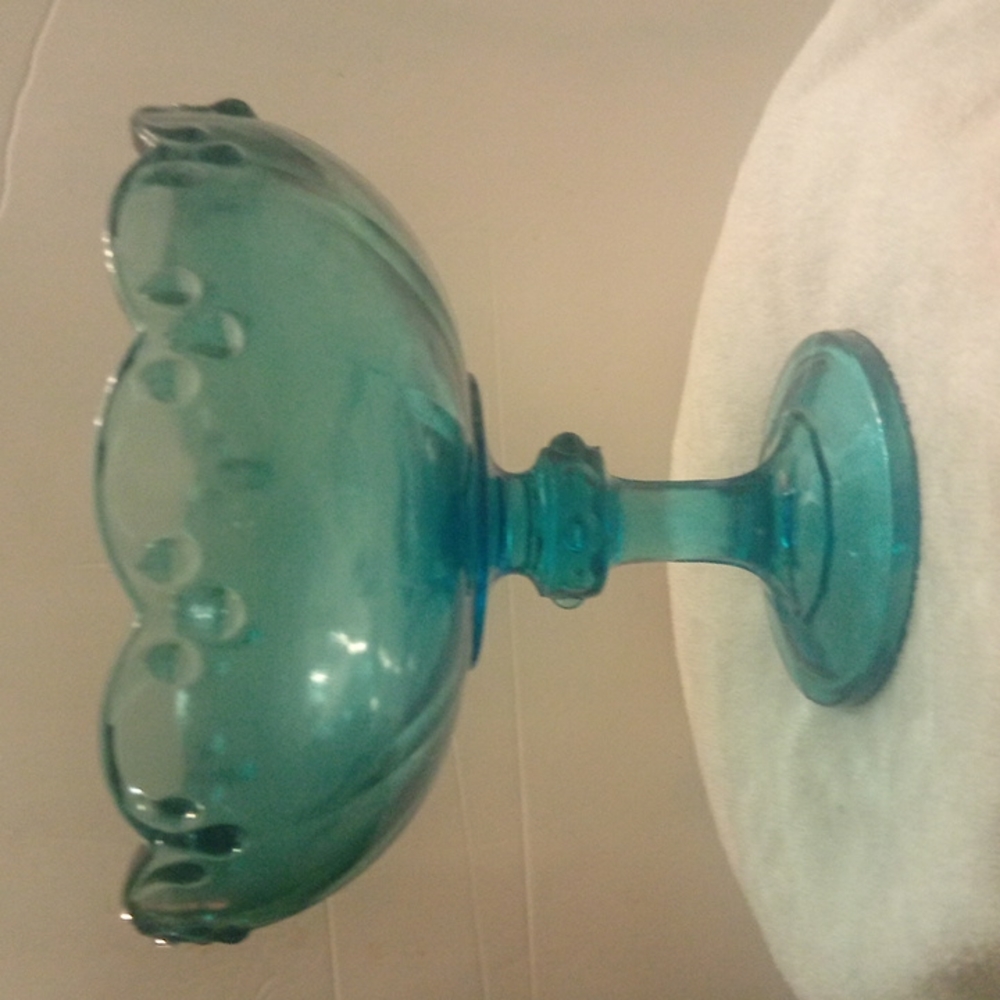 Blue pressed glass dish